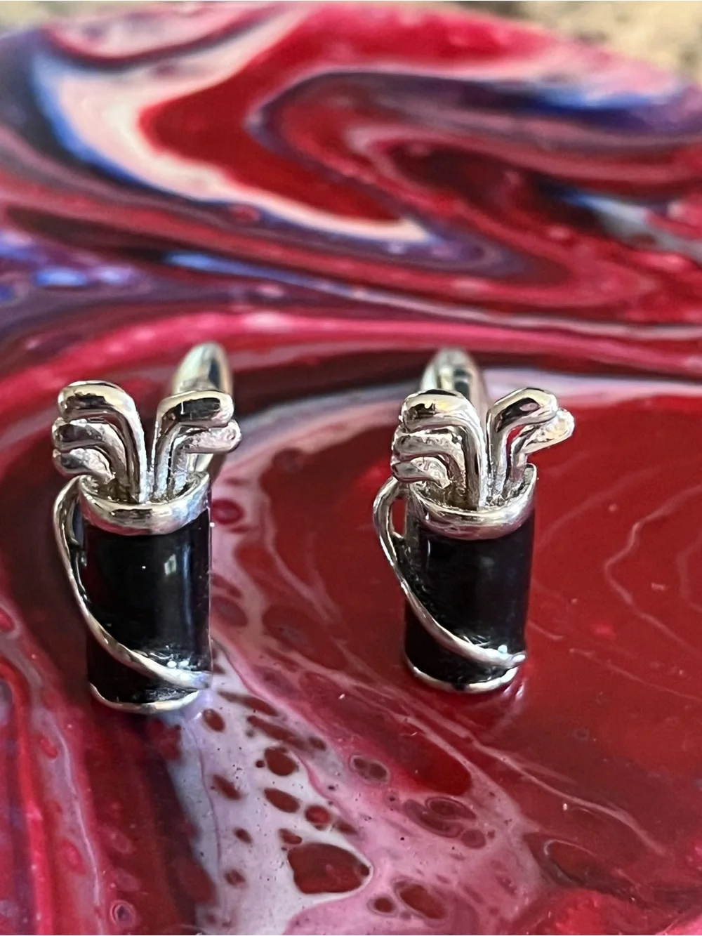 Silver and Black Golf Bag Cufflinks - Men's Accessories